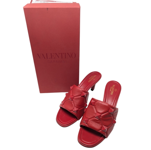 Valentino Garavani Red JU5 Roman Stud Mule Slide Heel Dress Up Sandal Size EU 40 - Picture 12 of 13